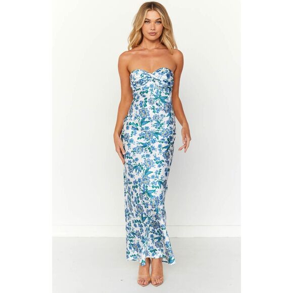 Beginning Boutique Ashley Floral Formal Strapless‎ Maxi Dress Blue Size 4 - Picture 1 of 12